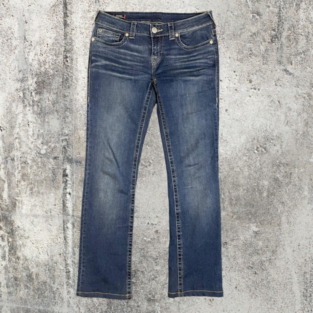 True Religion Billy Low Rise Straight Jeans Dark Wash Mens 29 Whiskering - Picture 2 of 9